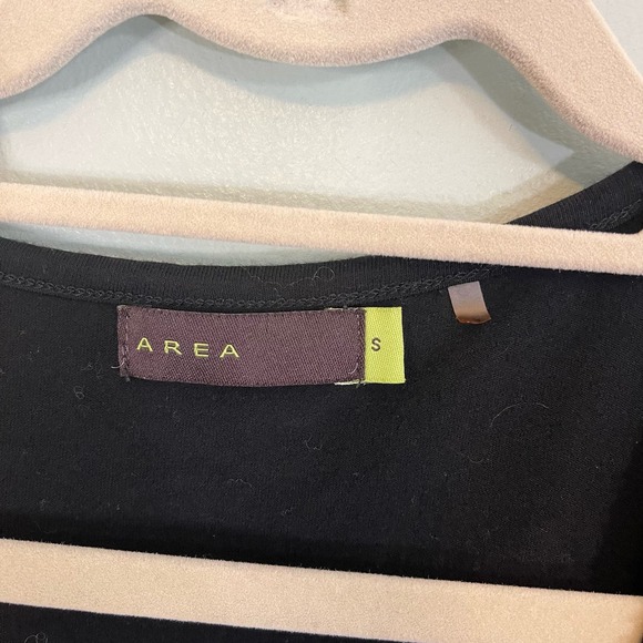 AREA Top Womens S Ruffled Flower Detail V Neck 3/4 Sleeve Stretch Blouse Black - Picture 6 of 8